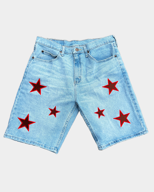 Star Embroidered Denim Short