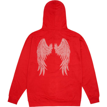 Angel Wings Rhinestone Hoodie - Red